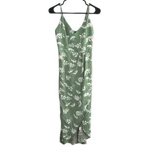 CMZ2005 Green Floral Sleeveless V-Neck Stretch Long Maxi Dress Women Sz XS